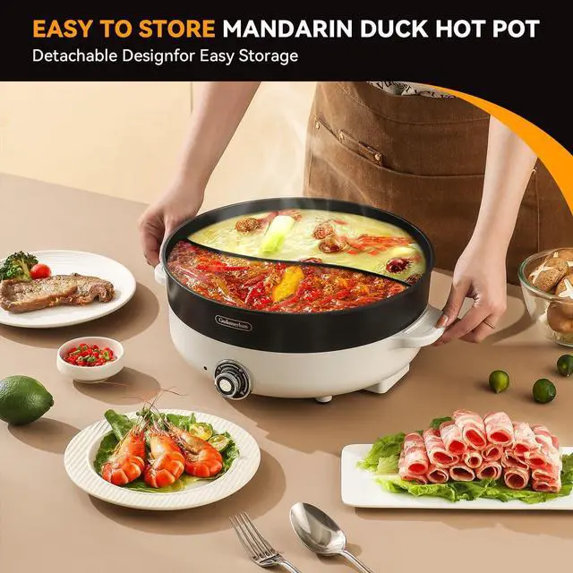 Alt view image 3 of 5 - Hot Pot Electric with Divider, 5L Double-Flavor Shabu Shabu Pot, Non-Stick Hotpot Pot Electric, Chinese Hot Pot with Multi-Power Control (1)