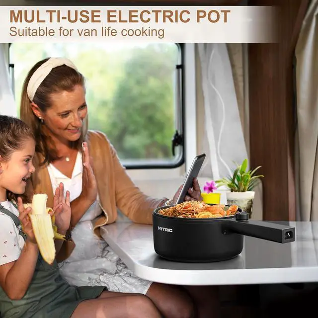 Alt view image 2 of 7 - HYTRIC Hot Pot Electric, 1.5L Portable Non-stick Frying Pan, Electric Cooker for Steak, Egg, Pasta, Ramen Cooker with Dual Power Control, Mini Electric Pot for Office, Dorm Room Essential, Black