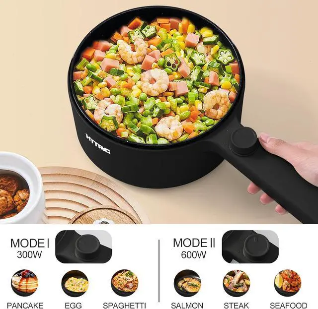 Alt view image 3 of 7 - HYTRIC Hot Pot Electric, 1.5L Portable Non-stick Frying Pan, Electric Cooker for Steak, Egg, Pasta, Ramen Cooker with Dual Power Control, Mini Electric Pot for Office, Dorm Room Essential, Black