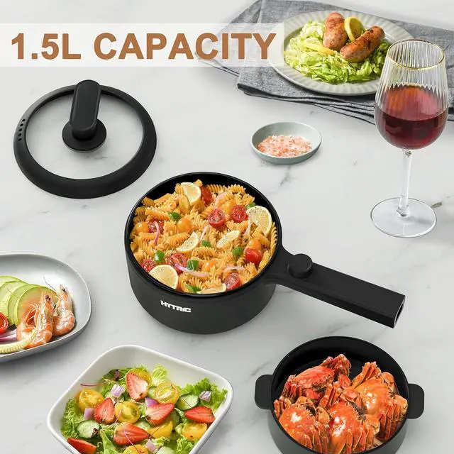 Alt view image 4 of 7 - HYTRIC Hot Pot Electric, 1.5L Portable Non-stick Frying Pan, Electric Cooker for Steak, Egg, Pasta, Ramen Cooker with Dual Power Control, Mini Electric Pot for Office, Dorm Room Essential, Black