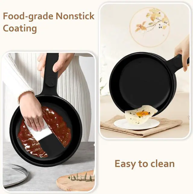 Alt view image 6 of 7 - HYTRIC Hot Pot Electric, 1.5L Portable Non-stick Frying Pan, Electric Cooker for Steak, Egg, Pasta, Ramen Cooker with Dual Power Control, Mini Electric Pot for Office, Dorm Room Essential, Black