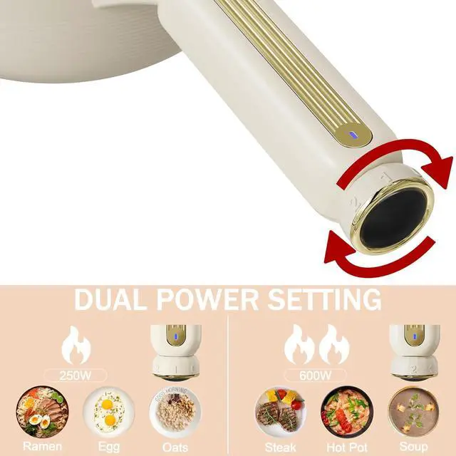 Alt view image 5 of 7 - TOPWIT Hot Pot Electric with Steamer, 2L Multifunctional Electric Pot, Non-Stick Sauté Pan, Portable Pot for Steak, Fried Rice, Ramen, Soup with Dual Power Control (Silicone Spatula Included), Beige