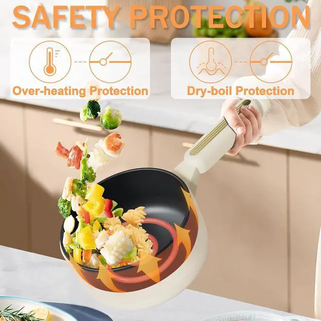 Alt view image 6 of 7 - TOPWIT Hot Pot Electric with Steamer, 2L Multifunctional Electric Pot, Non-Stick Sauté Pan, Portable Pot for Steak, Fried Rice, Ramen, Soup with Dual Power Control (Silicone Spatula Included), Beige