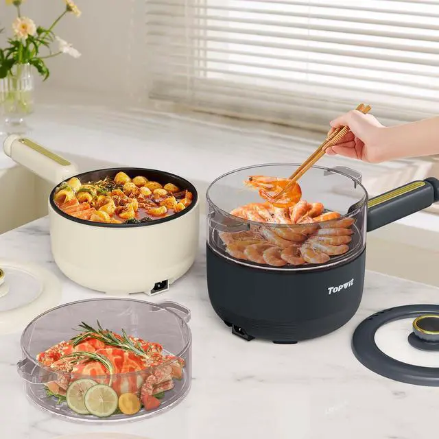 Alt view image 7 of 7 - TOPWIT Hot Pot Electric with Steamer, 2L Multifunctional Electric Pot, Non-Stick Sauté Pan, Portable Pot for Steak, Fried Rice, Ramen, Soup with Dual Power Control (Silicone Spatula Included), Beige