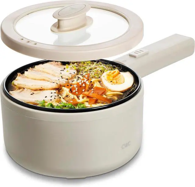 Main image of COOK WITH COLOR Electric Hot Pot, 1.6L Mini Cooker, 700W Power, Non-Stick Surface, Thermal Cut-Out Protection, Perfect for Rice, Noodles, Soups, Stews, Dorms, Apartments, and Small Kitchens, Greige