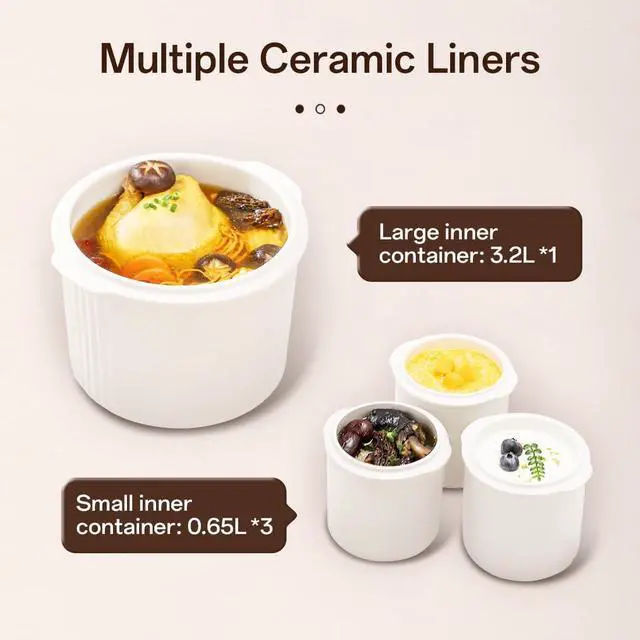 Alt view image 3 of 6 - Electric Stew Pot, Ceramic Pot for Soup, Desserts, Bird's Nest, Multiple ceramic liners, DGD32-32CG