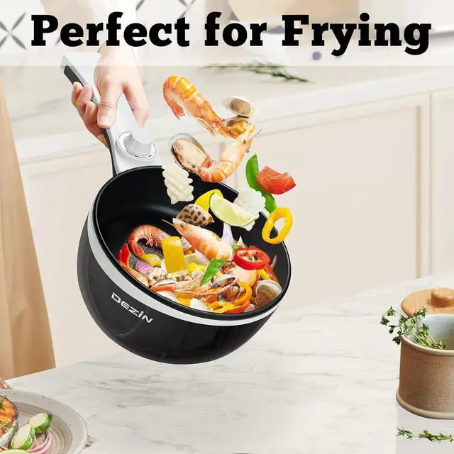 Alt view image 2 of 6 - Dezin Hot Pot Electric Upgraded, Non-Stick Sauté Pan, Rapid Noodles Electric Pot, 1.5L Mini Portable Hot Pot for Steak, Egg, Fried Rice, Ramen, Oatmeal, Soup with Power Adjustment