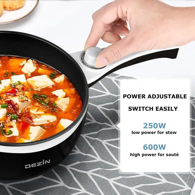 Alt view image 4 of 6 - Dezin Hot Pot Electric Upgraded, Non-Stick Sauté Pan, Rapid Noodles Electric Pot, 1.5L Mini Portable Hot Pot for Steak, Egg, Fried Rice, Ramen, Oatmeal, Soup with Power Adjustment