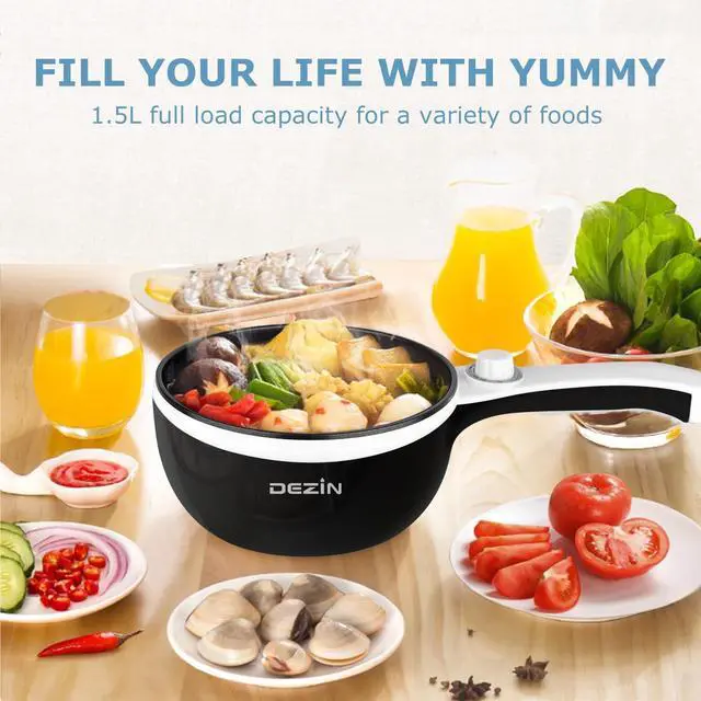 Alt view image 6 of 6 - Dezin Hot Pot Electric Upgraded, Non-Stick Sauté Pan, Rapid Noodles Electric Pot, 1.5L Mini Portable Hot Pot for Steak, Egg, Fried Rice, Ramen, Oatmeal, Soup with Power Adjustment