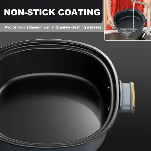 Alt view image 5 of 7 - Dezin Electric Shabu Shabu Pot with Removable Pot, 3L Non-Stick Hot Pot Electric with Dual-Power Control, Electric Pot with Tempered Glass Lid for Party, Family and Friend Gathering