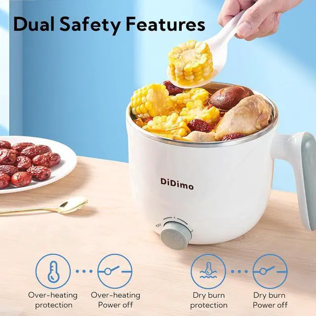 Alt view image 4 of 7 - Hot Pot Electric, 1.5L Pink Portable Ramen Cooker with Over-Heating/Boil Dry Protection, Mini Hot Pot for Ramen, Egg, Pasta, Dumpling, Soup, Porridge, Oatmeal (white)