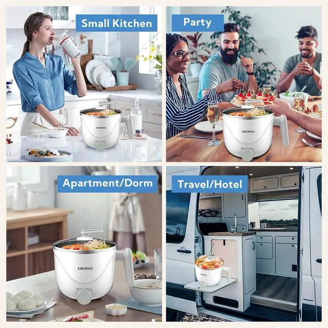 Alt view image 6 of 7 - Hot Pot Electric, 1.5L Pink Portable Ramen Cooker with Over-Heating/Boil Dry Protection, Mini Hot Pot for Ramen, Egg, Pasta, Dumpling, Soup, Porridge, Oatmeal (white)