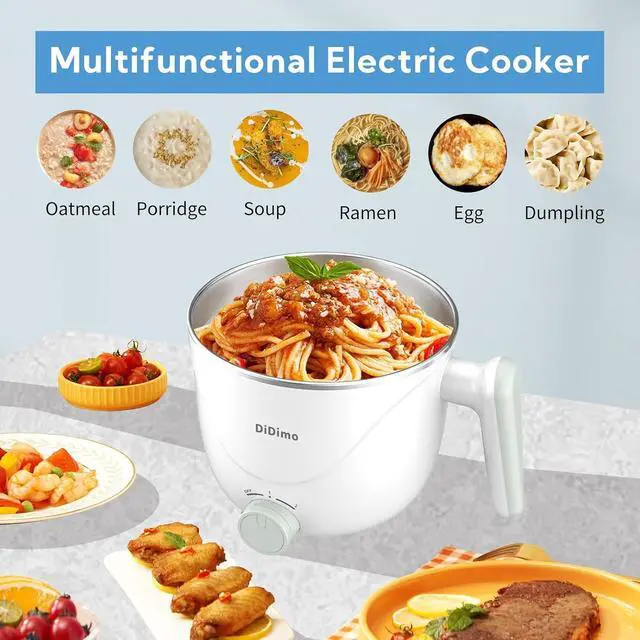 Alt view image 7 of 7 - Hot Pot Electric, 1.5L Pink Portable Ramen Cooker with Over-Heating/Boil Dry Protection, Mini Hot Pot for Ramen, Egg, Pasta, Dumpling, Soup, Porridge, Oatmeal (white)