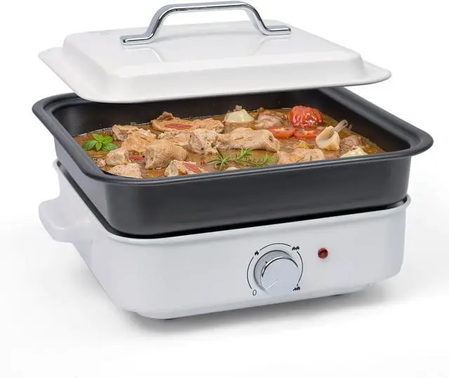 Main image of 2-in-1 Electric Hot Pot, 4L Non-Stick Portable Shabu Pot with Grill Pan & Removable Pot, Non-stick Ceramic Oil Coating, Multi-Power Control 400W/1200W Non-Stick Pot for Dorm, Office, Apartment, White