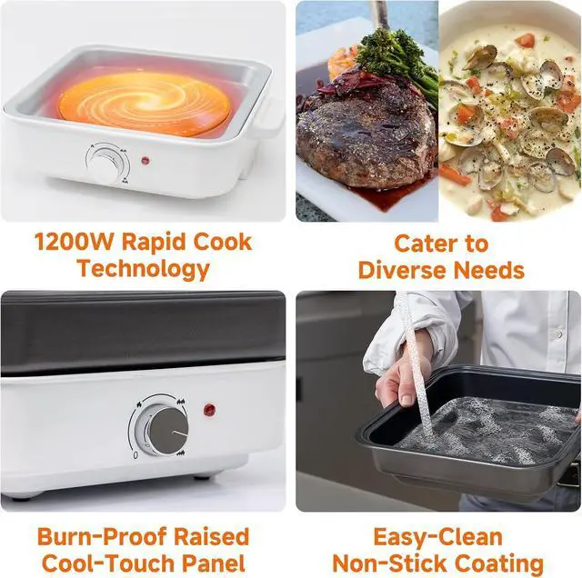 Alt view image 3 of 7 - 2-in-1 Electric Hot Pot, 4L Non-Stick Portable Shabu Pot with Grill Pan & Removable Pot, Non-stick Ceramic Oil Coating, Multi-Power Control 400W/1200W Non-Stick Pot for Dorm, Office, Apartment, White