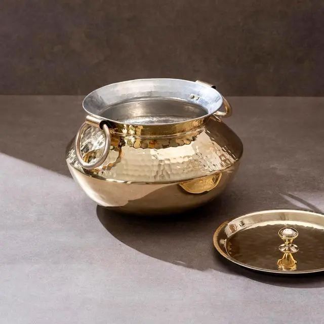 Main image of P-TAL Brass Patili with Lid and Handles for Cooking Teflon Free Degchi 3L Brass Handi for Cooking
