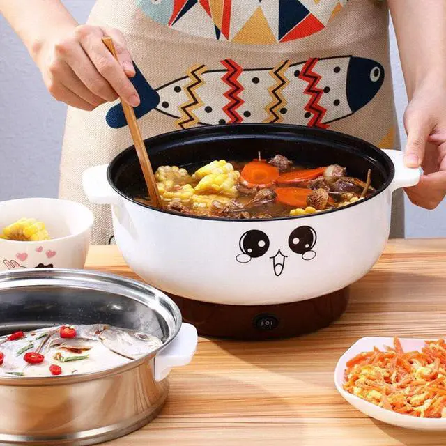 Alt view image 3 of 7 - 4-IN-1 Multifunction Electric Cooker Skillet Grill Pot Wok Electric Hot Pot for Noodles Cook Rice Fried Stew Soup Steamed Fish Boiled Egg Small Non-stick (2.3L, with Lid and Steamer)