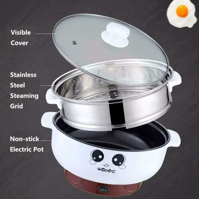 Alt view image 7 of 7 - 4-IN-1 Multifunction Electric Cooker Skillet Grill Pot Wok Electric Hot Pot for Noodles Cook Rice Fried Stew Soup Steamed Fish Boiled Egg Small Non-stick (2.3L, with Lid and Steamer)