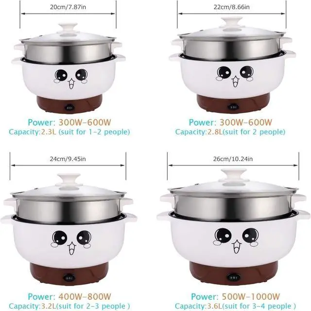 Alt view image 5 of 7 - 4-IN-1 Multifunction Electric Cooker Skillet Grill Pot Wok Electric Hot Pot for Noodles Cook Rice Fried Stew Soup Steamed Fish Boiled Egg Small Non-stick (2.3L, with Lid and Steamer)