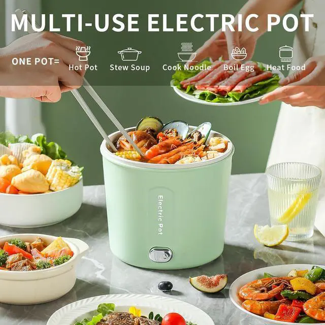 Alt view image 4 of 6 - Hot Pot Electric, 1L Mini Ramen Cooker, 450W Rapid Noodles Cooker, Multifunctional Electric Pot for Cooking Pasta, Soup, Portable Pots with Over-Heating Protection for Dorm, Office, Travel