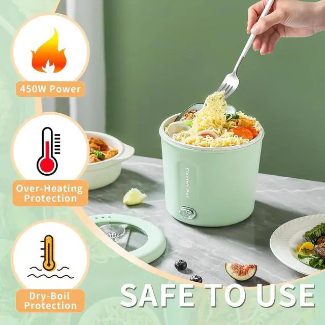 Alt view image 5 of 6 - Hot Pot Electric, 1L Mini Ramen Cooker, 450W Rapid Noodles Cooker, Multifunctional Electric Pot for Cooking Pasta, Soup, Portable Pots with Over-Heating Protection for Dorm, Office, Travel