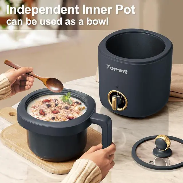 Alt view image 2 of 7 - TOPWIT Hot Pot Electric Pot for Cooking, Ramen Cooker 1.2L, Non-Stick Portable Noodles Cooker for Pasta, Soup, Steak, Oatmeal, College Dorm Room Essentials, Shabu Shabu Pot with Power Adjustment, Grey