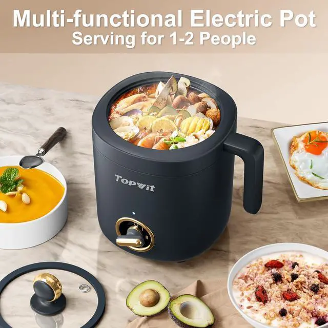 Alt view image 5 of 7 - TOPWIT Hot Pot Electric Pot for Cooking, Ramen Cooker 1.2L, Non-Stick Portable Noodles Cooker for Pasta, Soup, Steak, Oatmeal, College Dorm Room Essentials, Shabu Shabu Pot with Power Adjustment, Grey