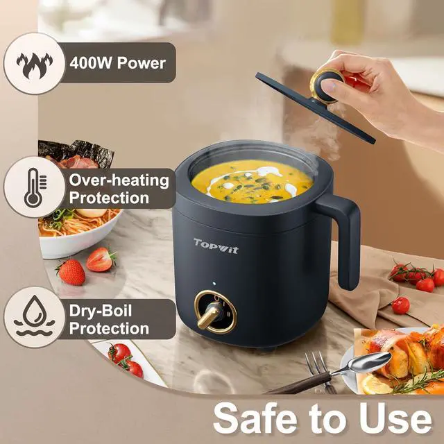 Alt view image 6 of 7 - TOPWIT Hot Pot Electric Pot for Cooking, Ramen Cooker 1.2L, Non-Stick Portable Noodles Cooker for Pasta, Soup, Steak, Oatmeal, College Dorm Room Essentials, Shabu Shabu Pot with Power Adjustment, Grey