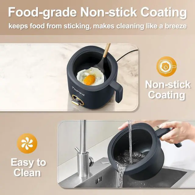 Alt view image 7 of 7 - TOPWIT Hot Pot Electric Pot for Cooking, Ramen Cooker 1.2L, Non-Stick Portable Noodles Cooker for Pasta, Soup, Steak, Oatmeal, College Dorm Room Essentials, Shabu Shabu Pot with Power Adjustment, Grey
