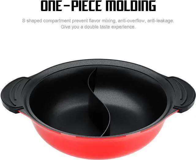 Alt view image 3 of 7 - Hot Pot with Divider for Induction Cooker Dual Sided Soup Cookware Two-flavor Chinese Shabu Shabu Pot for Home Party Family Gathering, 4.5 Quart (Red)