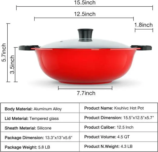 Alt view image 2 of 7 - Hot Pot with Divider for Induction Cooker Dual Sided Soup Cookware Two-flavor Chinese Shabu Shabu Pot for Home Party Family Gathering, 4.5 Quart (Red)