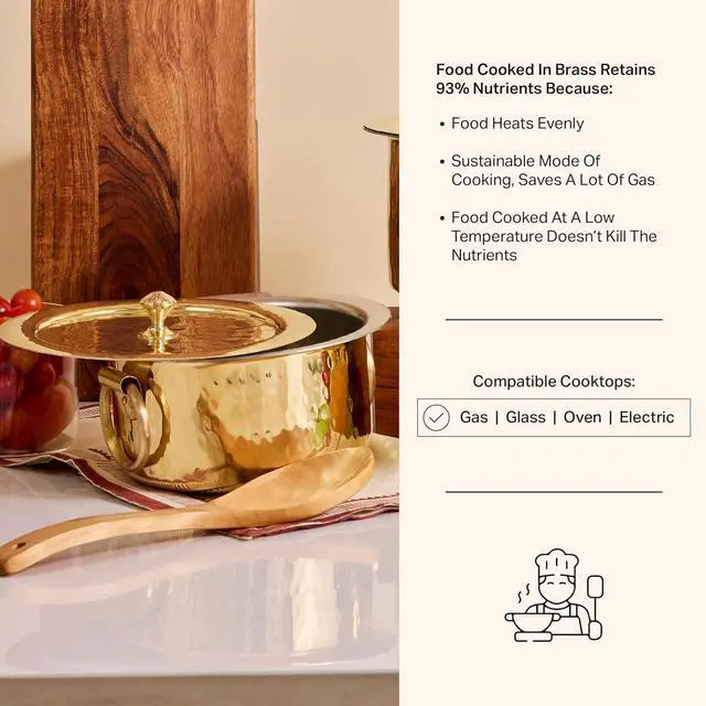Alt view image 4 of 7 - P-TAL Brass Stock Pot with Lid Naturally Nonstick and Toxin Free Pasta Pot Multipurpose Cooking Pot, PFOA and PTFE Free (3.2 Quart)