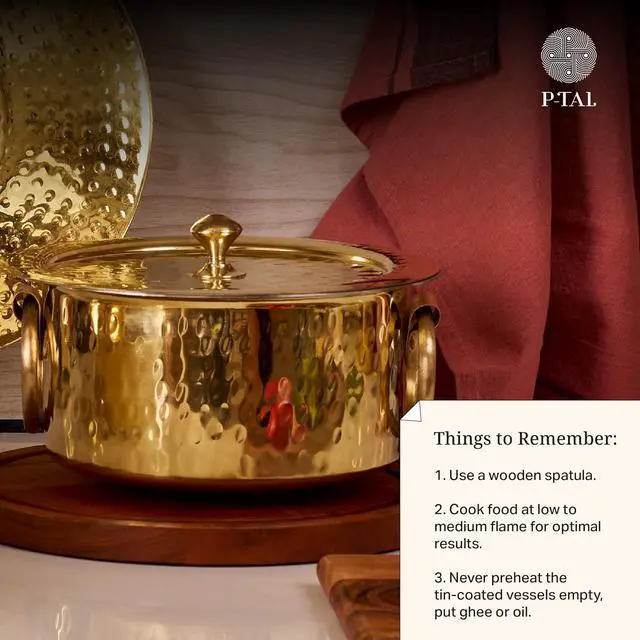 Alt view image 5 of 7 - P-TAL Brass Stock Pot with Lid Naturally Nonstick and Toxin Free Pasta Pot Multipurpose Cooking Pot, PFOA and PTFE Free (3.2 Quart)
