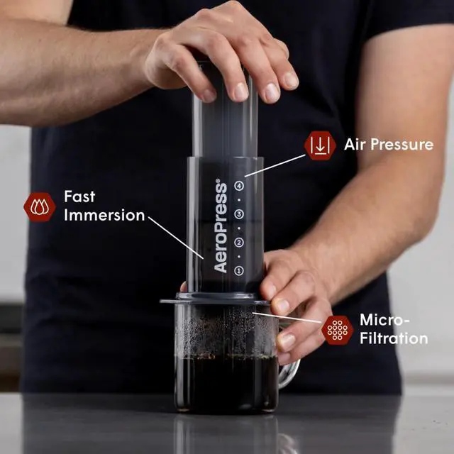 Alt view image 2 of 7 - AeroPress Original Coffee Press  3 In 1 Brew Method Combines French Press, Espresso, Full Bodied Coffee Without Grit or Bitterness, Small Portable Coffee Maker for Camping & Travel