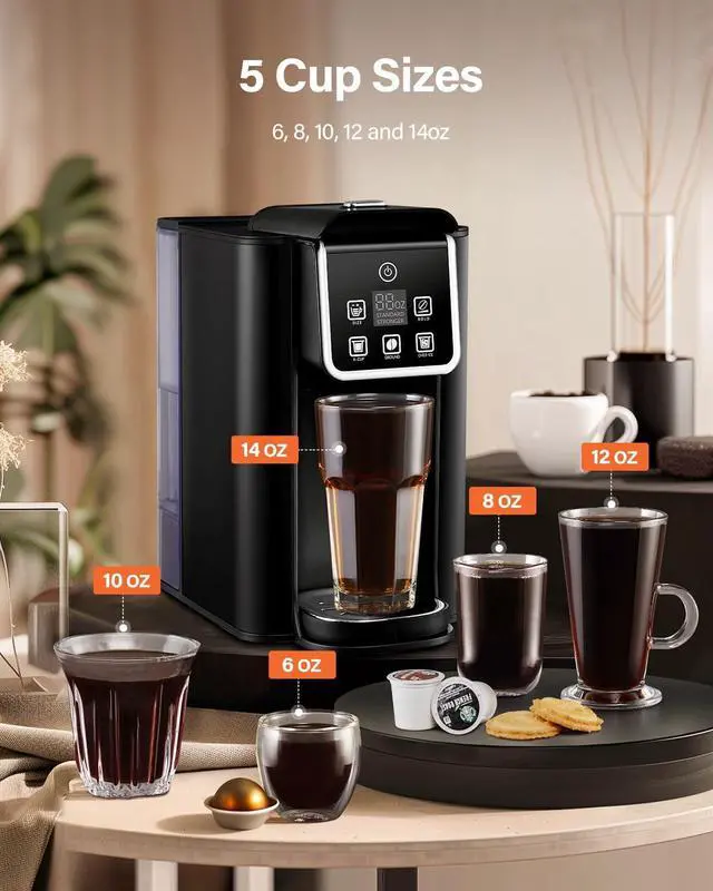 Alt view image 4 of 7 - SHARDOR Single Serve Coffee Maker 2.0, Hot and Iced Coffee Machine for K Cup Pods & Ground Coffee, 6 to 14 oz Brew Sizes, 50 oz Removable Water Tank, Bold Brew Setting, Stainless Steel, Black