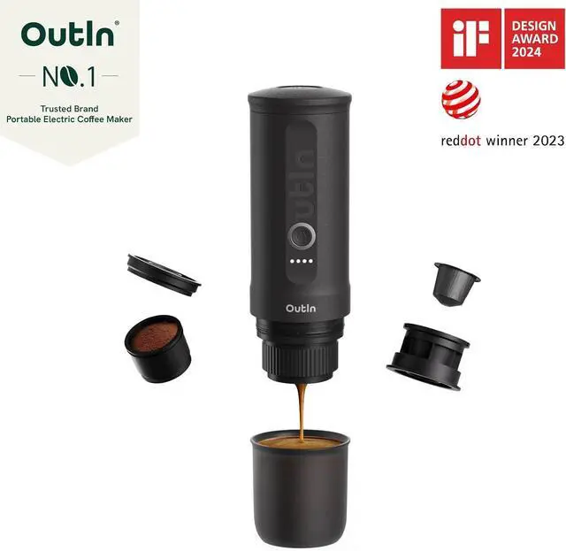Alt view image 2 of 6 - OutIn Nano Portable Electric Espresso Machine, Travel Coffee Maker for Camping, Car Coffee Maker Self-Heating with USB-C, With Ground Coffee & NS Capsule for RV, Hiking, Office