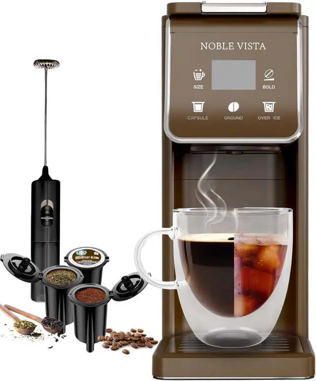 Main image of Hot And Iced Coffee Maker, Milk Frother, K Cup Single Serve Coffee Maker, Ground Coffee, Iced Tea, 6-14 OZ Brew, 52 OZ Water Tank