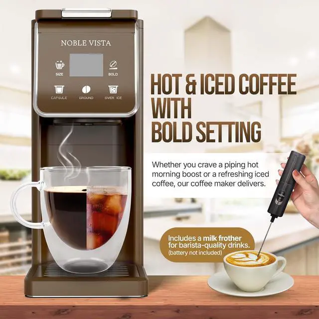 Alt view image 2 of 7 - Hot And Iced Coffee Maker, Milk Frother, K Cup Single Serve Coffee Maker, Ground Coffee, Iced Tea, 6-14 OZ Brew, 52 OZ Water Tank