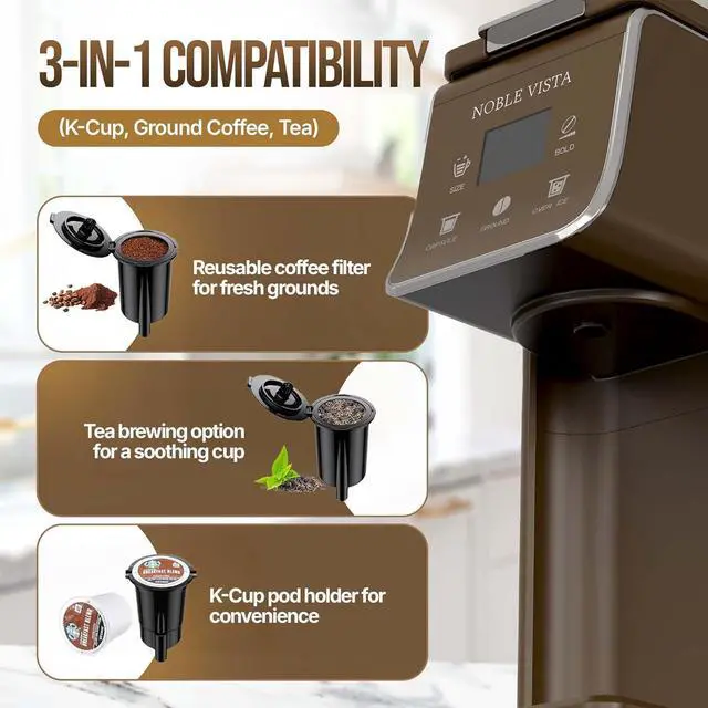 Alt view image 4 of 7 - Hot And Iced Coffee Maker, Milk Frother, K Cup Single Serve Coffee Maker, Ground Coffee, Iced Tea, 6-14 OZ Brew, 52 OZ Water Tank