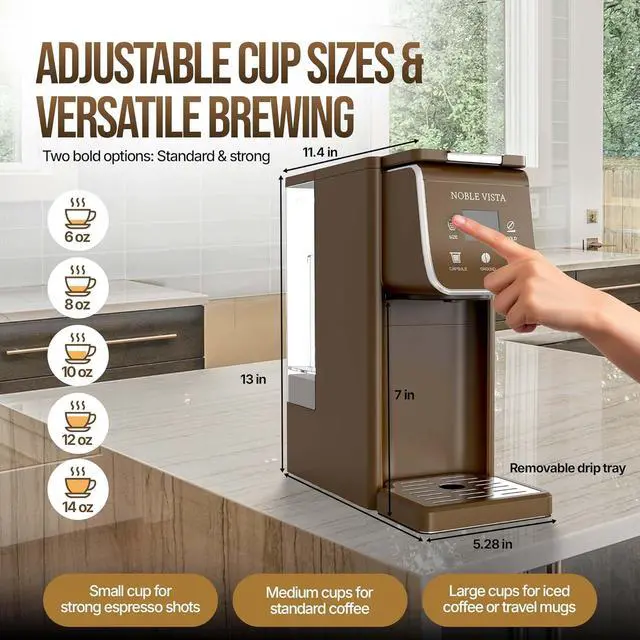 Alt view image 5 of 7 - Hot And Iced Coffee Maker, Milk Frother, K Cup Single Serve Coffee Maker, Ground Coffee, Iced Tea, 6-14 OZ Brew, 52 OZ Water Tank