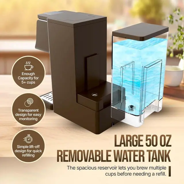 Alt view image 7 of 7 - Hot And Iced Coffee Maker, Milk Frother, K Cup Single Serve Coffee Maker, Ground Coffee, Iced Tea, 6-14 OZ Brew, 52 OZ Water Tank