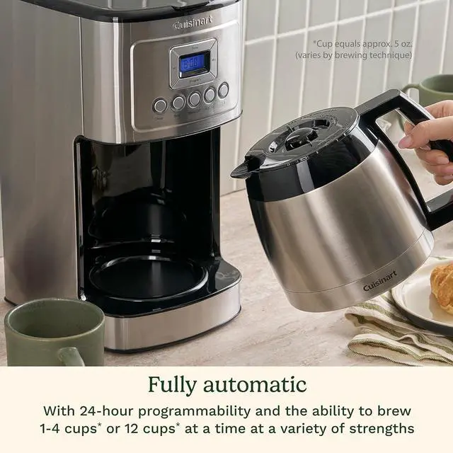 Alt view image 3 of 6 - Cuisinart 12-Cup Coffee Maker with Thermal Coffee Carafe, Stainless Steel, Programmable Large Capacity Drip Coffee Machine for Home or Office, DCC-3400NAS, Silver
