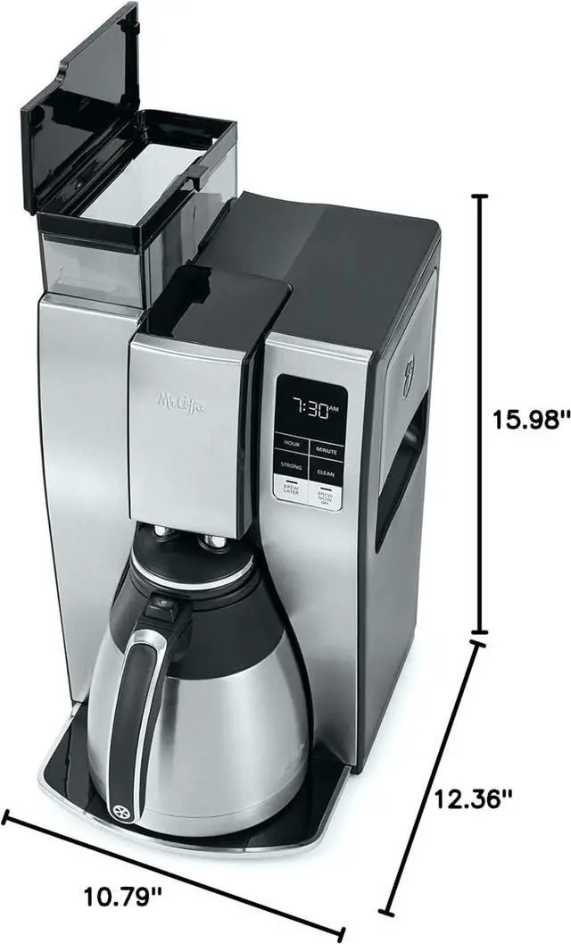 Alt view image 7 of 7 - Mr. Coffee 10-Cup Programmable Coffee Maker, Insulated Thermal Carafe, Brew Strength Selection, Brew Now or Later, Stainless Steel