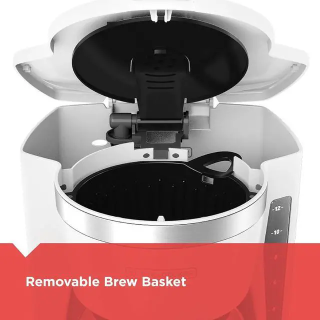 Alt view image 4 of 6 - BLACK+DECKER 12-Cup Digital Coffee Maker, CM1160W, Programmable, Washable Basket Filter, Sneak-A-Cup, Auto Brew, Water Window, Keep Hot Plate, White