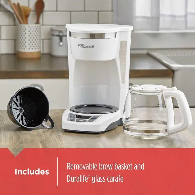 Alt view image 5 of 6 - BLACK+DECKER 12-Cup Digital Coffee Maker, CM1160W, Programmable, Washable Basket Filter, Sneak-A-Cup, Auto Brew, Water Window, Keep Hot Plate, White