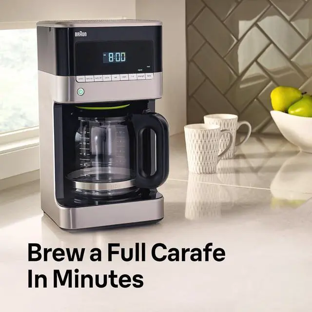 Alt view image 2 of 5 - Braun BrewSense 12 Cup Drip Coffee Maker - Pause & Pour Mid Brew, Coffee Machine with 24-Hour Timer & Clock, Bold & Regular Strength, 1-4 Cup Functions, Self Clean, Auto Shutoff, Stainless Steel