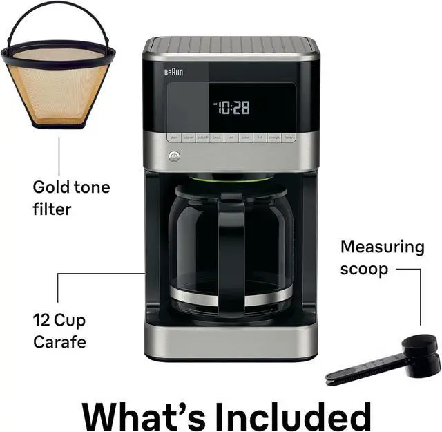 Alt view image 5 of 5 - Braun BrewSense 12 Cup Drip Coffee Maker - Pause & Pour Mid Brew, Coffee Machine with 24-Hour Timer & Clock, Bold & Regular Strength, 1-4 Cup Functions, Self Clean, Auto Shutoff, Stainless Steel