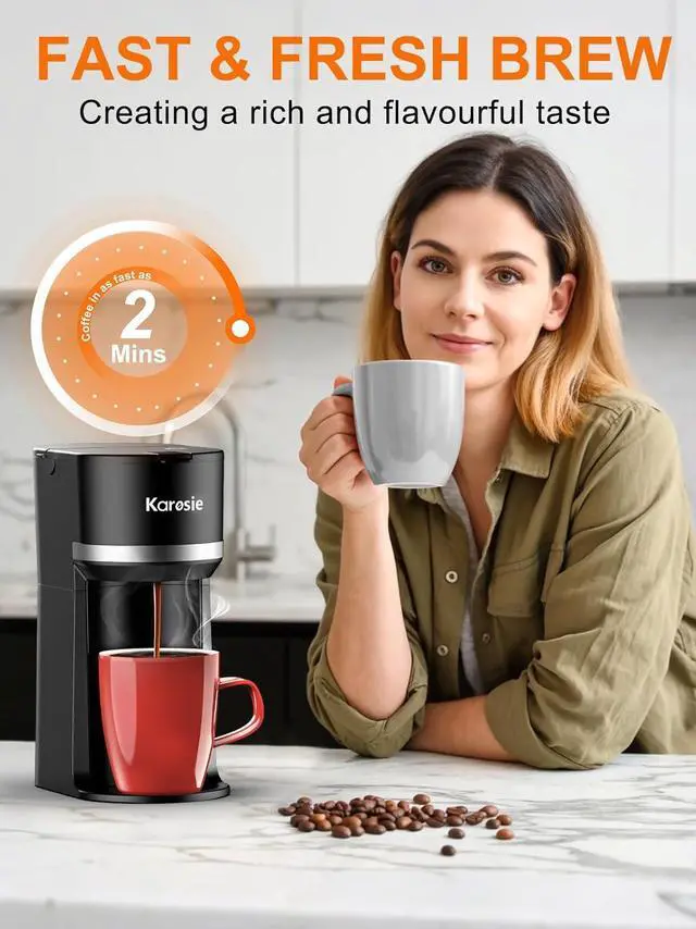 Alt view image 3 of 7 - Single Serve Coffee Maker for K-Cup and Ground Coffee, Fast Brew, 6-12 oz Brew Sizes One Cup Coffee Machine Fits 5.5" Mugs, One-Button Small Coffee Maker with Descaling Reminder,Black