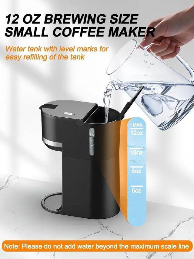 Alt view image 4 of 7 - Single Serve Coffee Maker for K-Cup and Ground Coffee, Fast Brew, 6-12 oz Brew Sizes One Cup Coffee Machine Fits 5.5" Mugs, One-Button Small Coffee Maker with Descaling Reminder,Black