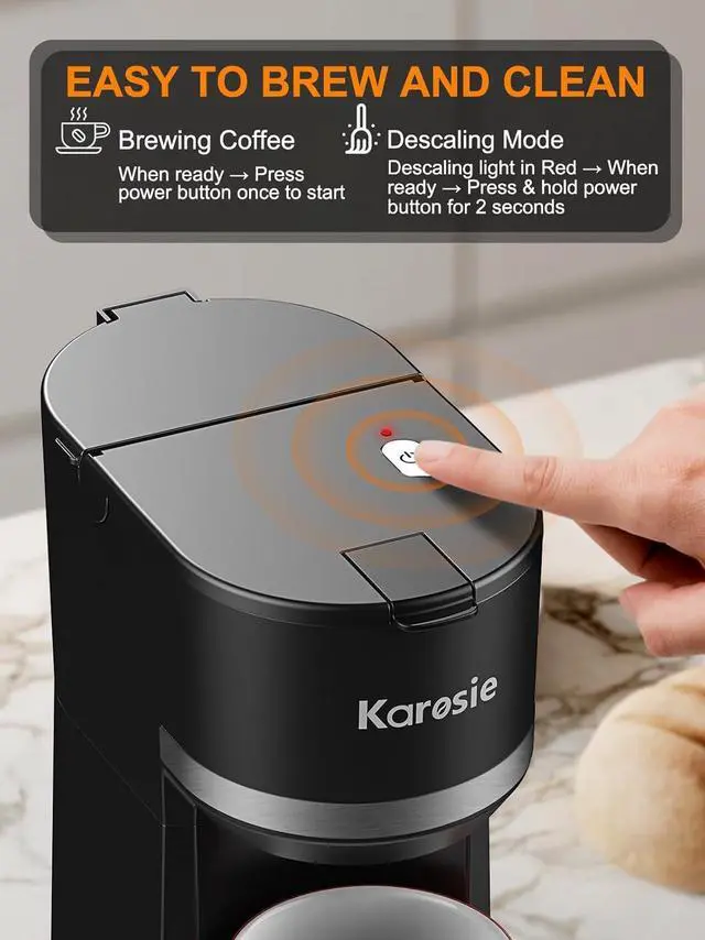 Alt view image 5 of 7 - Single Serve Coffee Maker for K-Cup and Ground Coffee, Fast Brew, 6-12 oz Brew Sizes One Cup Coffee Machine Fits 5.5" Mugs, One-Button Small Coffee Maker with Descaling Reminder,Black